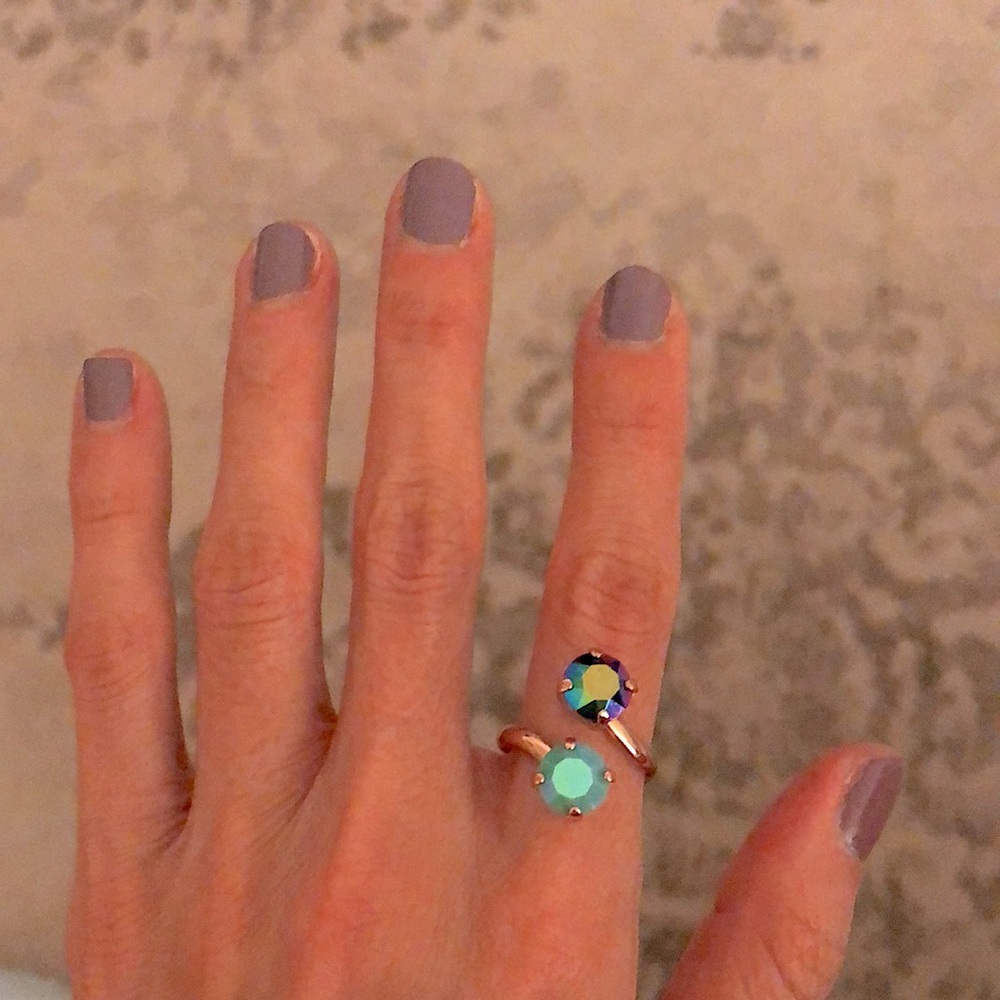 Iridescent Turquoise + Peacock Fuchsia Teal Rose Gold Crystal Ring - Picture 3 of 15